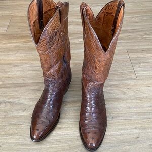 Nocona Full Quill Brown Ostrich Cowboy Boots